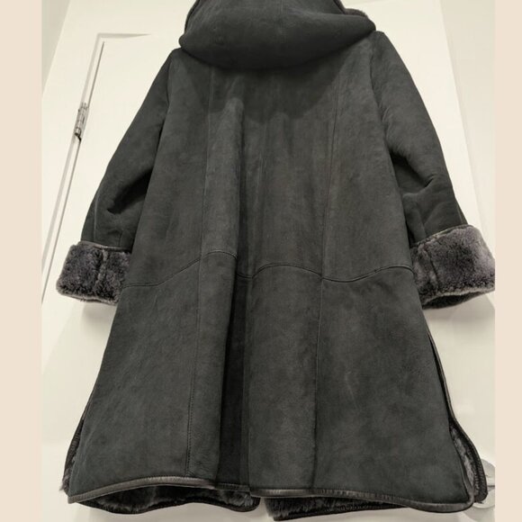 Studio Vogue Faux Shearling Coat Dark Green with Removable Hood Warm Oversized - Picture 3 of 11